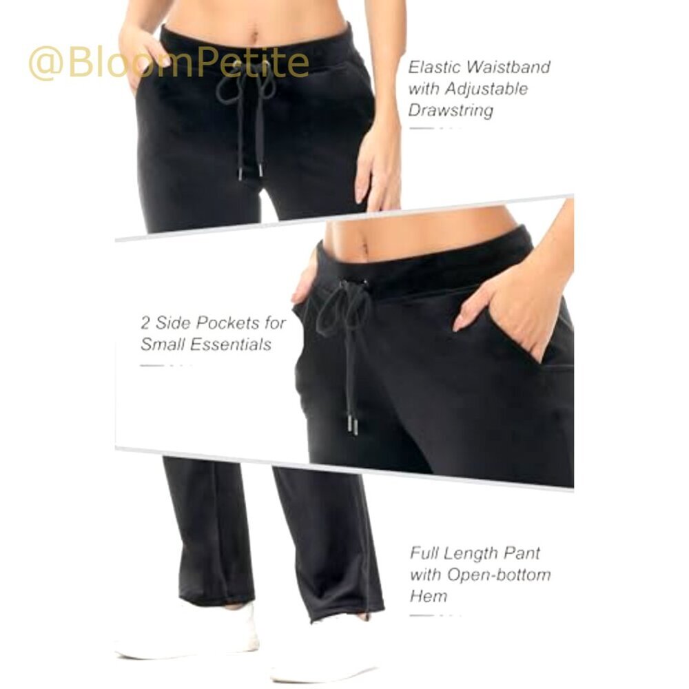 Velour Sweatpants High Waist Straight Leg Lounge Pants with Pockets - Picture 6 of 7